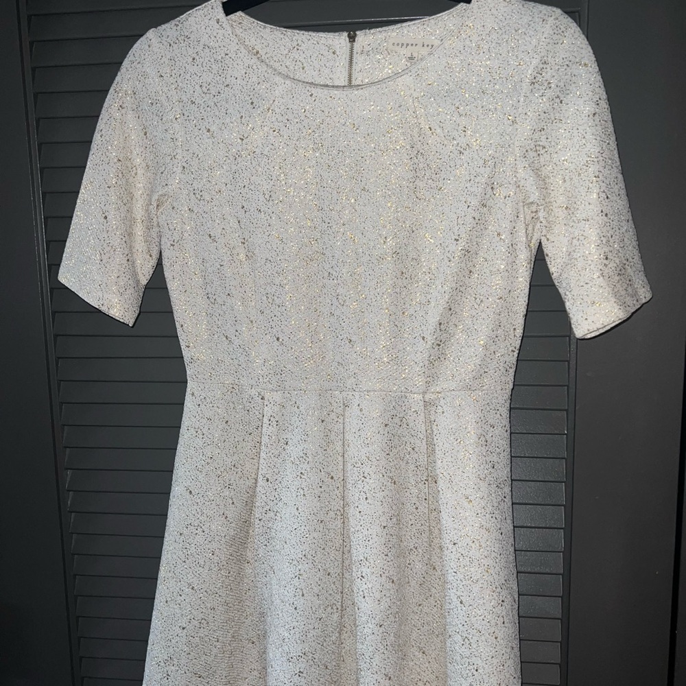 Copper Key White and Gold Speckled Mini Dress
